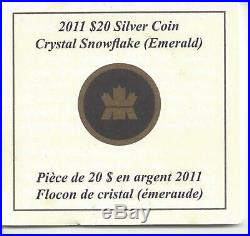 Canada 2011 Snowflake 7 Swarovski Emarld/Elements 20$ Pure Silver Proof Coin