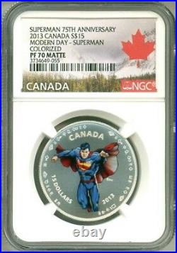 Canada 2013 $15 Modern Day Superman 1/2 oz. Pure Silver Color Proof Coin 70