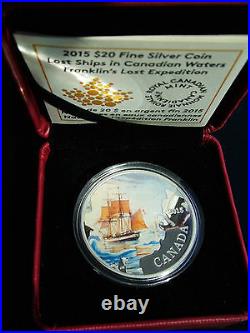Canada 2015 1 oz. Fine Silver Coloured Coin Lost Ships Franklin's Expedition