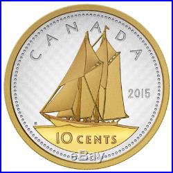 Canada 2015 Big Coins Series #3 Bluenose 10 Cents 5 Oz Silver Proof Gold Plated