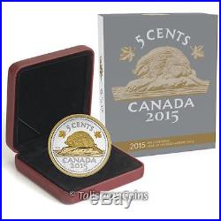 Canada 2015 Big Coins Series #4 Beaver 5 Cents 5 Oz Silver Gold Plated Nickel