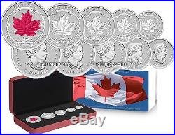 Canada 2015 Fractional 5-Coin Silver Maple Leaf Set Incuse Red Enamel 1 Oz SML