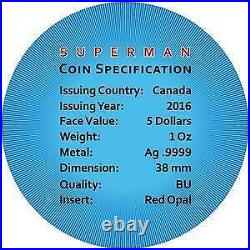 Canada 2016 5$ Superman Space Blue 1 Oz Silbermünze mit echtem OPAL Stein