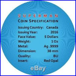 Canada 2016 $5 Superman Space Blue 1 Oz Silver Coin with Real OPAL Stone