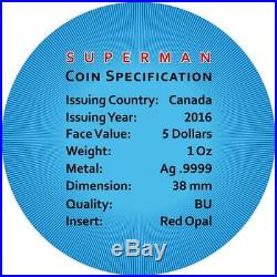 Canada 2016 5$ Superman Space Blue 1 Oz Silver Coin with Real OPAL Stone PRESALE