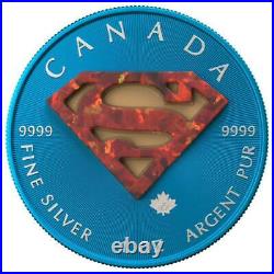 Canada 2016 5$ Superman Space Blue with REAL OPAL Stone 1 Oz Silver Coin
