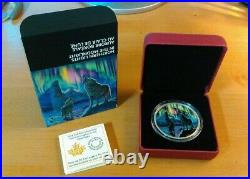Canada 2016 Glow In Dark Northern Lights Moonlight Wolf $30 Silver 2 Oz Coin