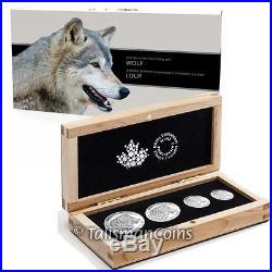 Canada 2016 Lone Wolf 4 Coin Fractional Pure Silver Proof Set in Maple Wood Box