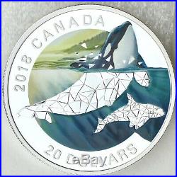Canada 2018 $20 Geometric Fauna Orcas, 1 oz. Pure Silver Colored Proof Coin