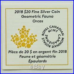 Canada 2018 $20 Geometric Fauna Orcas, 1 oz. Pure Silver Colored Proof Coin