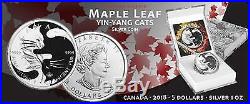 Canada 2018 5 Dollars Maple Leaf 1 Oz Yin-Yang Cats Silver Coin