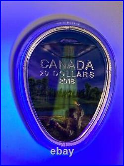 Canada 2018 UFO at Falcon Lake Silver Glow-in-the-Dark $20 Coin with Flashlight