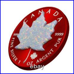 Canada 2019 $5 Maple Leaf Space RED 1 Oz 999 Silver Coin With Real OPAL Stone