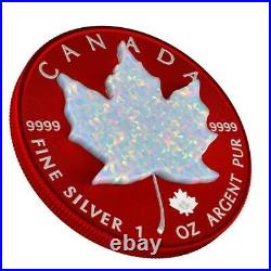Canada 2019 $5 Maple Leaf Space RED 1 Oz 999 Silver Coin With Real OPAL Stone