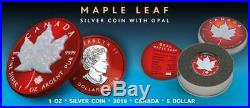 Canada 2019 5$ Maple Leaf Space RED 1oz Silver Coin with Real OPAL Stone