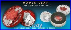 Canada 2020 5$ Maple Leaf Space Red with Red Opal Stone 1 Oz Silver Coin