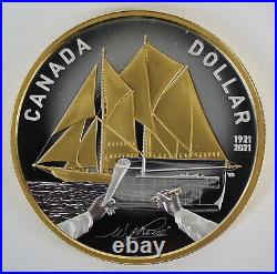 Canada 2021 $1 Bluenose 100th Anniversary 99.9% Silver Gold Plated Dollar Coin