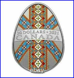 Canada 2021 20$ Traditional Ukrainian Pysanka Egg Shape Folk Art 1Oz Silver Coin