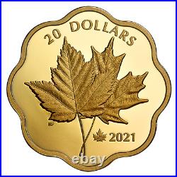 Canada 2021 Iconic Maple Leaves $20 Fine Silver Coin With Wooden Case & Coa