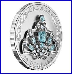 Canada $20 Pure Silver Coin, Brazilian Aquamarine Tiara, Swarovski UNC 2020