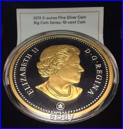 Canada 5 oz. Fine Silver Gold-Plated Coin 2015 Big Coin Series 10-cent Coin