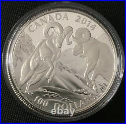 Canada Face Value Series 2014 $100 for $100 Fine Silver Coin Bighorn Sheep UNC
