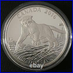 Canada Face Value Series 2016 $100 for $100 Fine Silver Coin Cougar, UNC