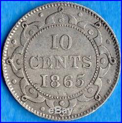 Canada Newfoundland 1865 10 Cents Ten Cent Silver Coin VF+ (cleaned, scrape)