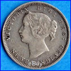 Canada Newfoundland 1880 5 Cents Five Cent Small Silver Coin Better Date F/VF