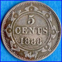 Canada Newfoundland 1888 5 Cents Five Cent Small Silver Coin VF/EF Light Bend