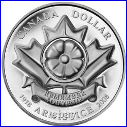 Canada POPPY ARMISTICE Silver Dollar Coin, (+ bonus 25c color) UNC, 2008