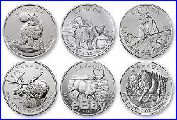 Canada Silver 1 oz x 6 Coins Canadian Wildlife Series Set $5 BU 9999