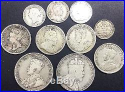 Canada Silver Coin Lot 10 Different 1900 Victoria to 1929 George V Mixed Lot