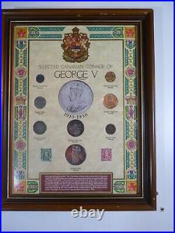 Canada Silver Coins Collection & Stamps George V 1910-1935 Wood Frame