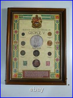 Canada Silver Coins Collection & Stamps George V 1910-1935 Wood Frame