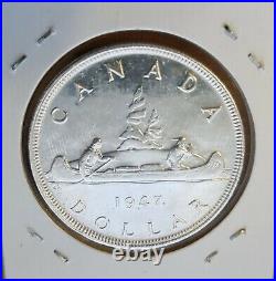 Canada coin, one silver dollar, bright, 1947, ML, nice item