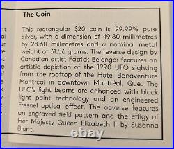 Canadas Unexplained Phenomena? 2021 $20 9999 Silver Proof Colored Square Coin