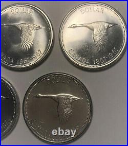 Canadian 1867-1967 Silver Canada Flying Goose Dollar Lot Of 5 Circulated Coins