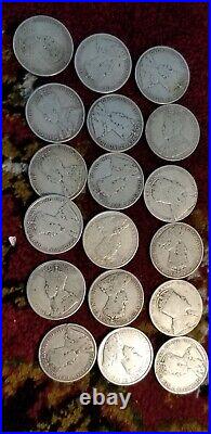Collection Of 18 Canada Silver 50 Cent Coins George V And Ed Dates Not Readable