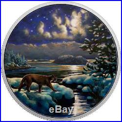 Cougar Moonlight Glow-Dark $30 2017 2OZ Pure Silver Proof Canada Coin