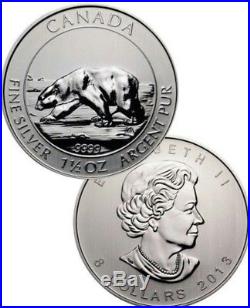 Fifteen (15) Canadian Mint 2013 Polar Bear 1.5oz Silver Coin. Wildlife series