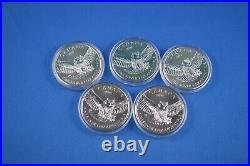 Five 1 OZ. 9999 Pure Silver 2015 Coins Great Horned Owl