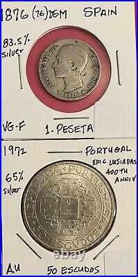 Foreign Silver Coins, Lot of 4, Lot #508, Spain, Canada, Portugal, UK -VG-AU