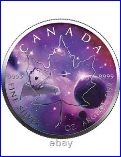 GLOWING GALAXY IV Maple Leaf 1 Oz Silver Coin 5$ Canada 2022