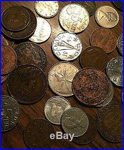 Lot Of 50 Mostly Canada + Foreign Coins Lot Of 50 Coins