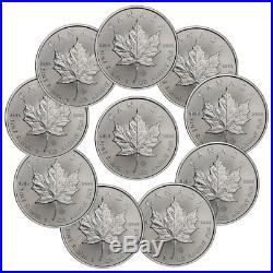 Lot of 10 2018 Canada 1 oz Silver Maple Leaf $5 Coins GEM BU Coins SKU49795