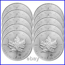 Lot of 10 2020 $5 Silver Canadian Maple Leaf 1 oz Brilliant Uncirculated