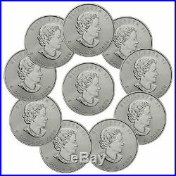 Lot of 10 2020 Canada 1 oz Silver Maple Leaf $5 Coins GEM BU SKU59992