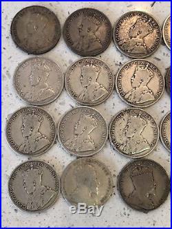 Lot of 24 50 Cents Canada King George Silver 50 Cent Pieces Coins 1881 to 1934