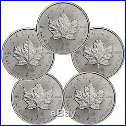 Lot of 5 2018 Canada 1 oz Silver Maple Leaf $5 Coins GEM BU Coins SKU49794